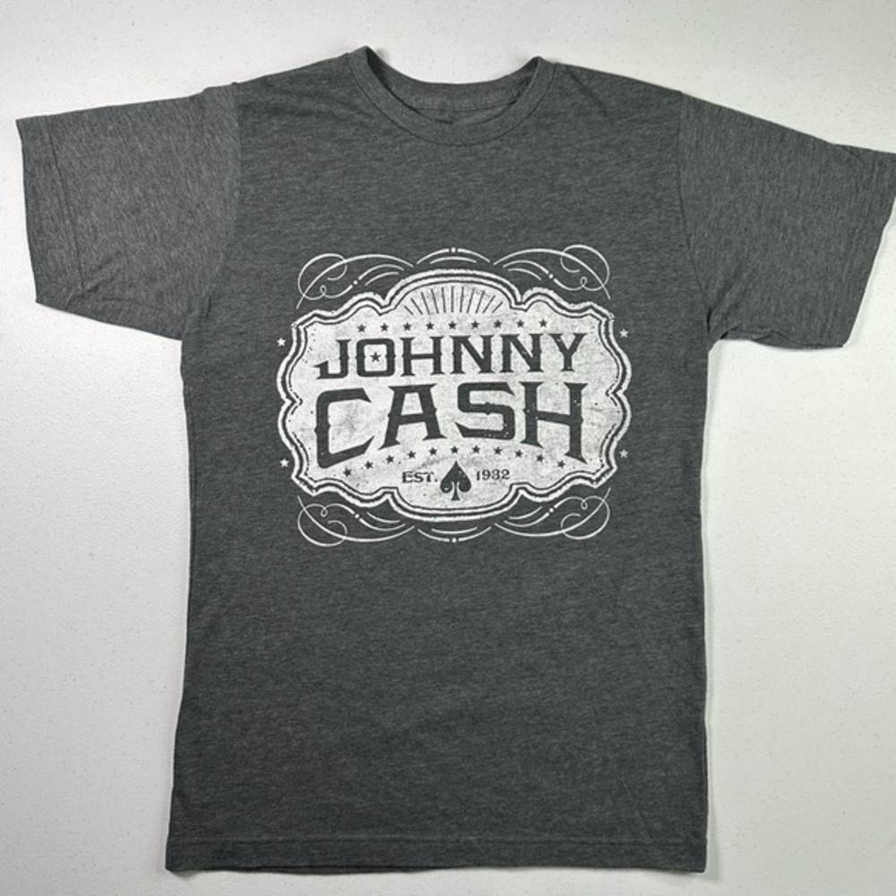 Johnny Cash Graphic T-Shirt Mens Small Gray Heather Est 1932‎ Country Music Tee